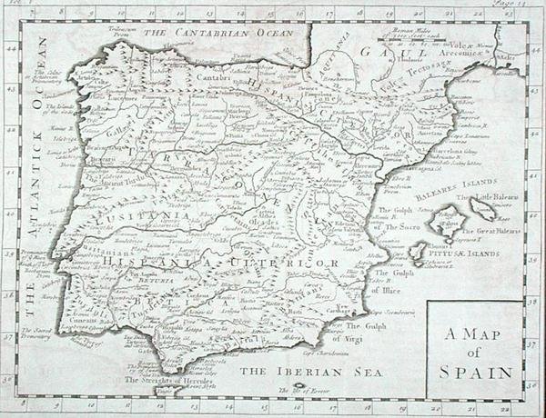 Mapa Španělska a Portugalska, konec 18. století (rytina) od English School