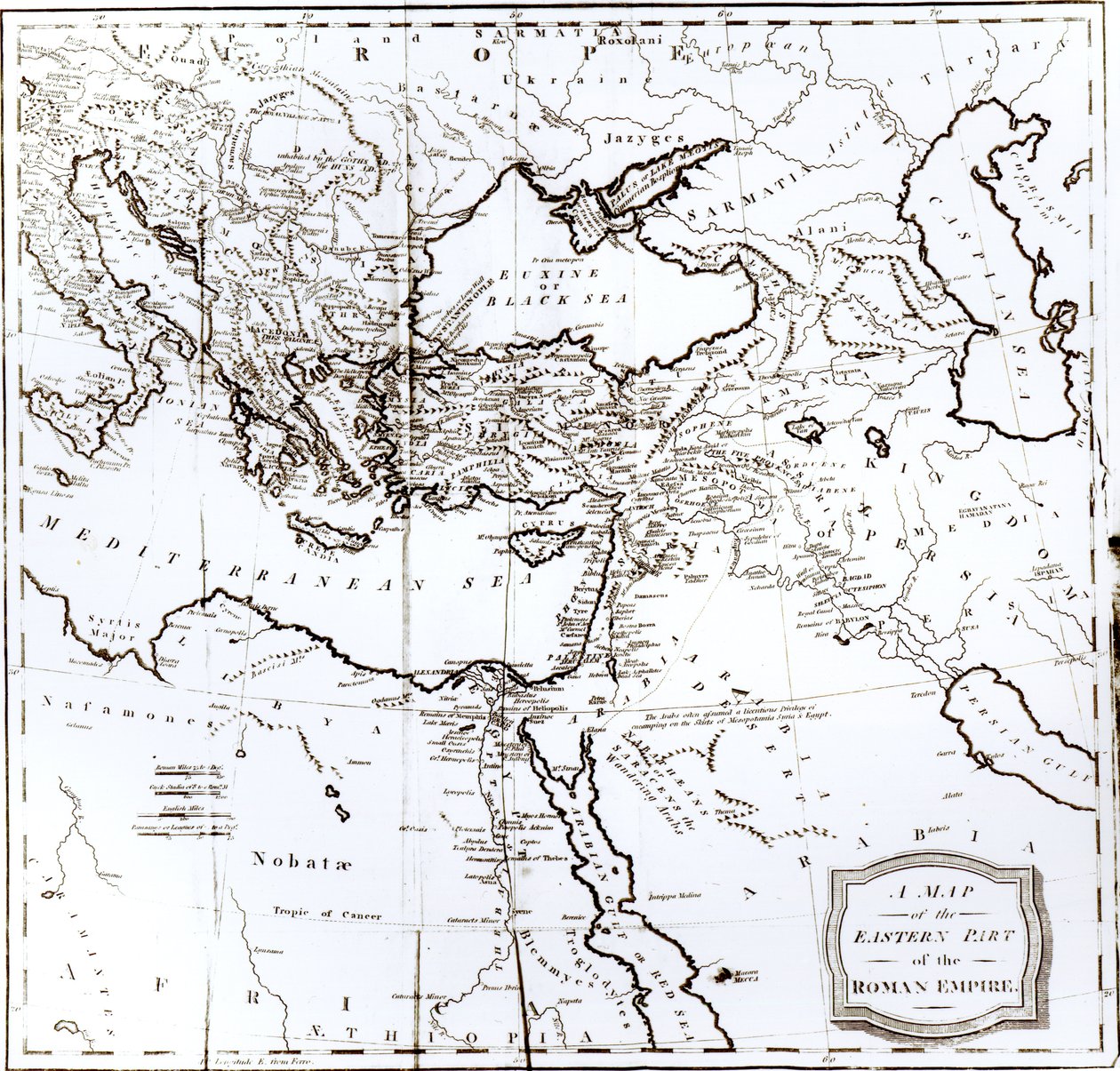 Mapa východní části Římské říše, z „Historie úpadku a pádu Římské říše“, svazek 6, od Edwarda Gibbona, 1808 od English School
