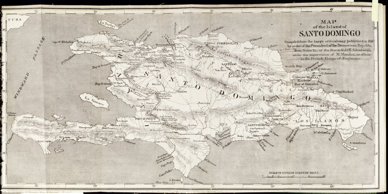 Mapa ostrova Santo Domingo, z 