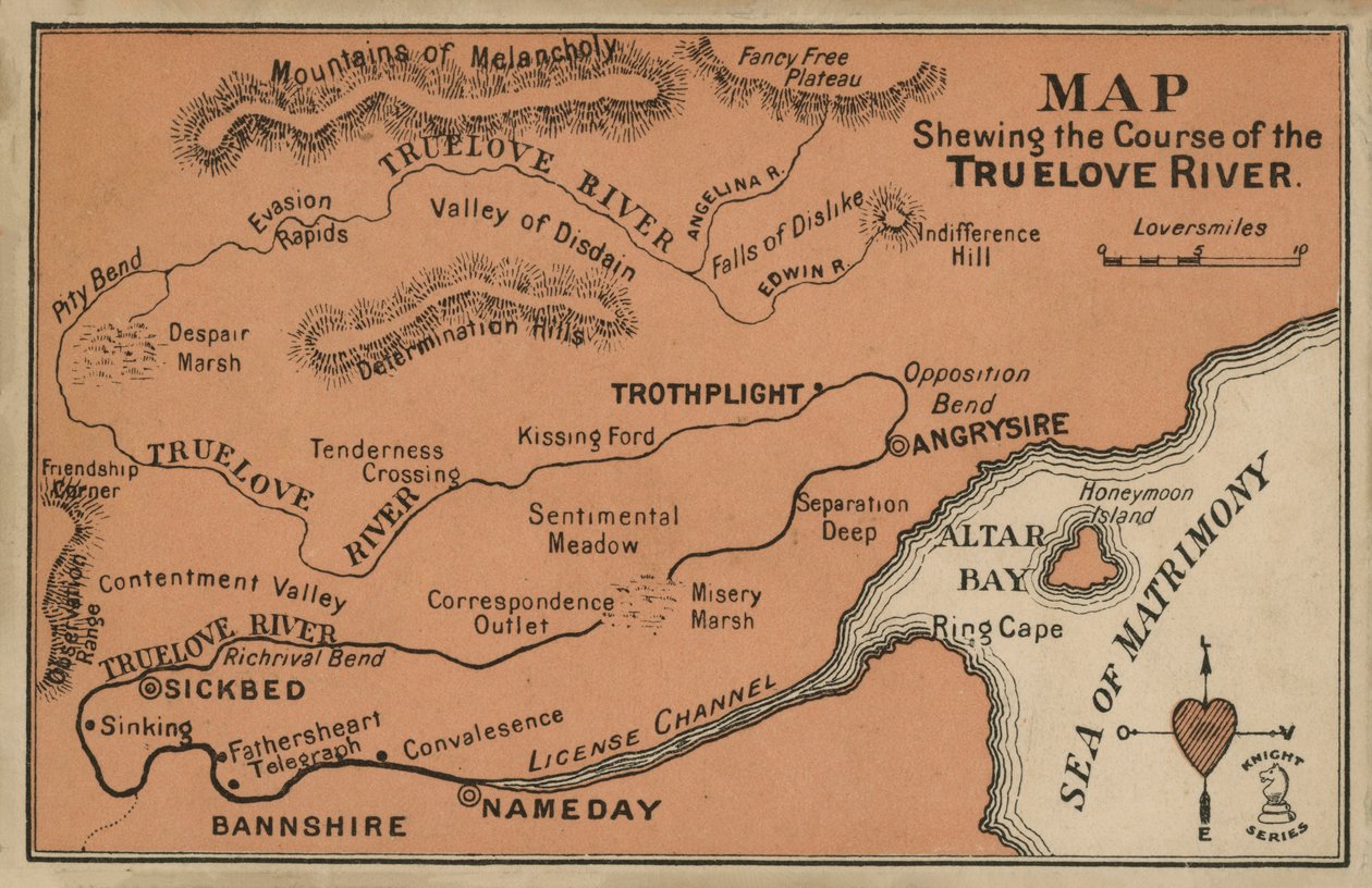 Mapa toku řeky Truelove (barevná litografie) od English School