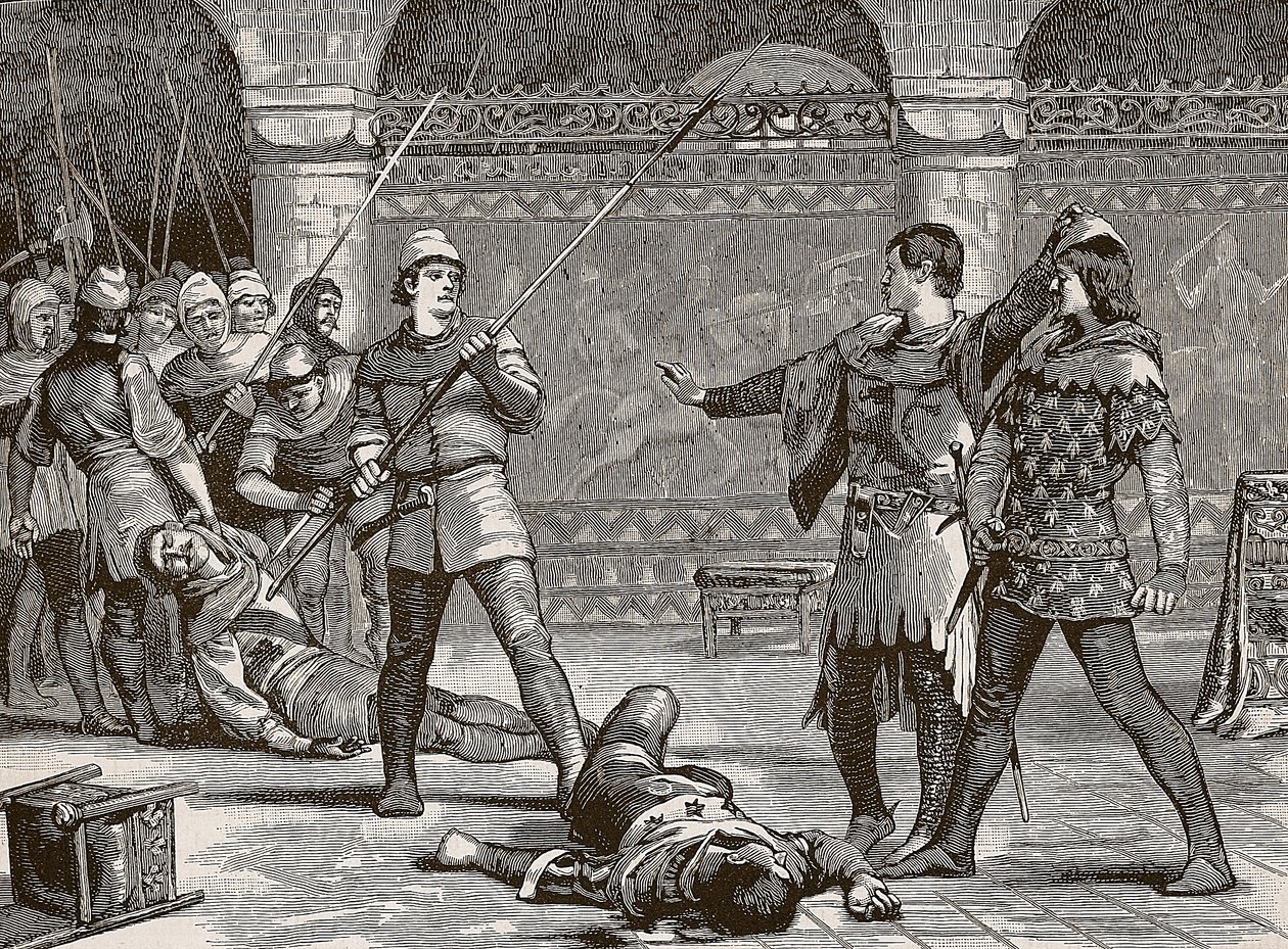 Marcel a francouzský dauphin, ilustrace z Cassells Illustrated History of England (sépiová fotografie) od English School