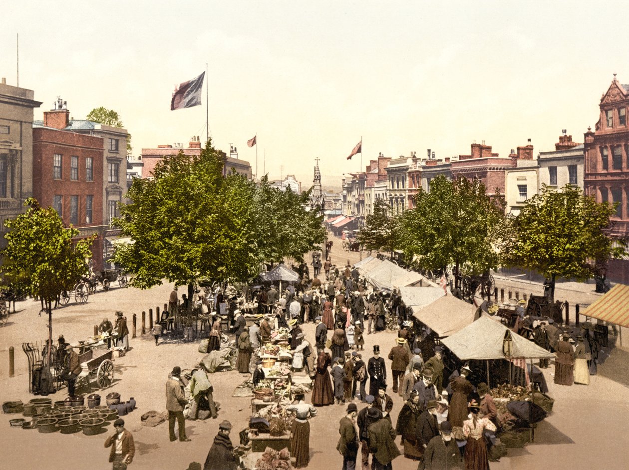 Market, the Parade, Taunton (ručně kolorovaná fotografie) od English School