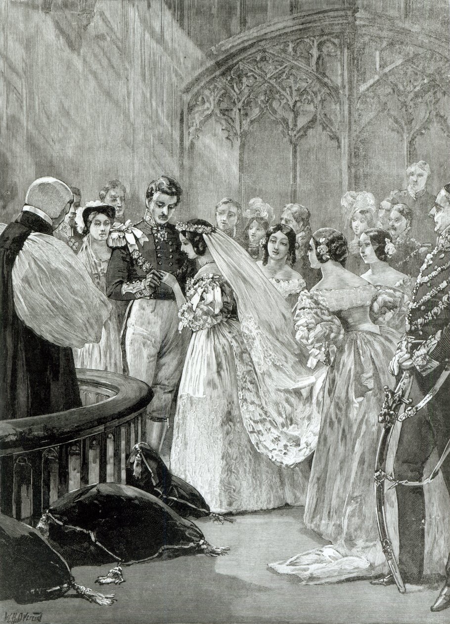 Sňatek královny Viktorie (1819-1901) a prince Alberta (1819-61) v paláci sv. Jakuba 10. února 1840, vydáno v roce 1887 od English School