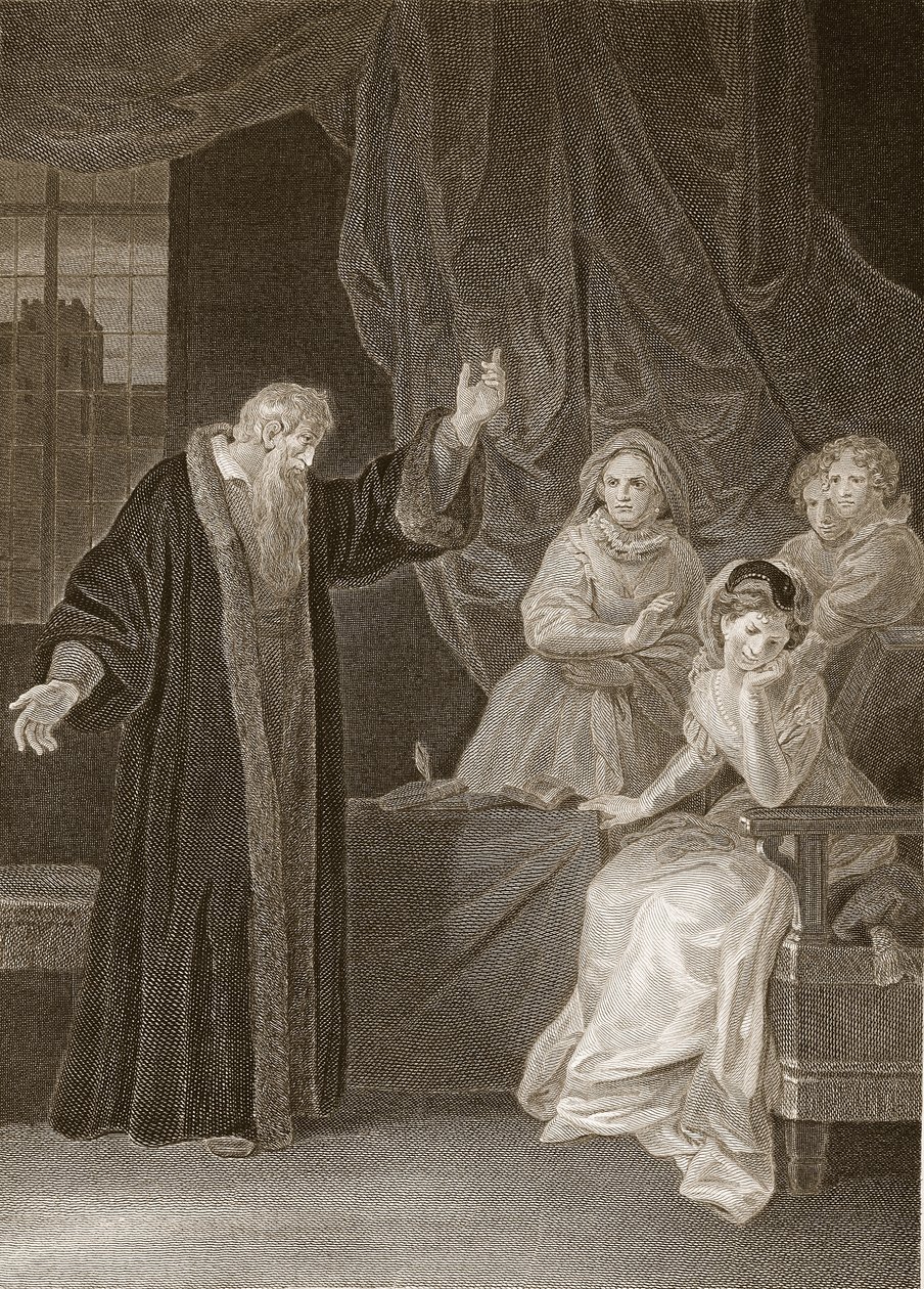 Mary Queen of Scots kárána Knoxem, ilustrace od Davida Humese The History of England, pub. od R. Bowyera, Londýn, 1812 od English School