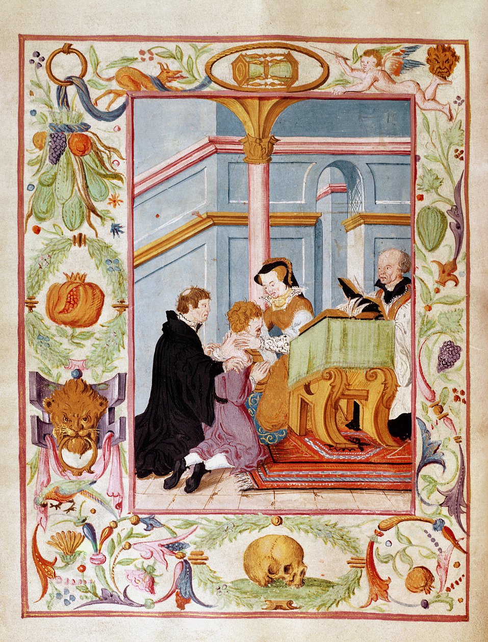 Mary Tudor (1516-58) Curing the Kings Evil (wc na papíře) od English School
