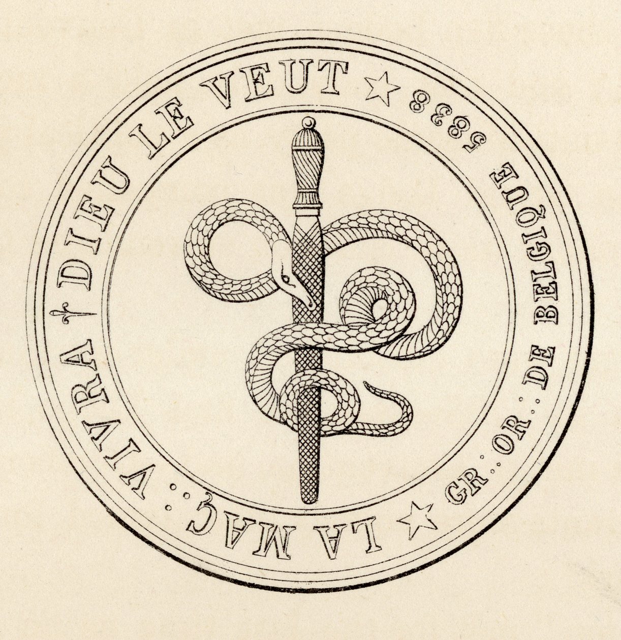 Zednářská pečeť, z „Historie svobodného zednářství, svazek III“, vydané Thomasem C. Jackem, Londýn, 1883 od English School
