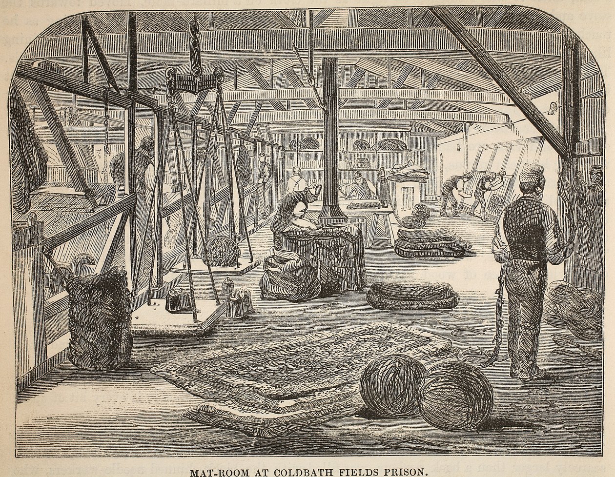Místnost s rohožemi ve věznici Coldbath Fields, ilustrace z knihy The Criminal Prisons of London and Scenes from Prison Life od Henryho Mayhewa a Johna Binnyho, vyd. 1862 od English School