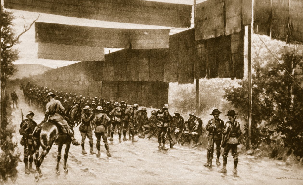 Zástěny z rohoží na odkryté silnici: zařízení, které použili Italové při postupu na Gorici, 1914-19 od English School