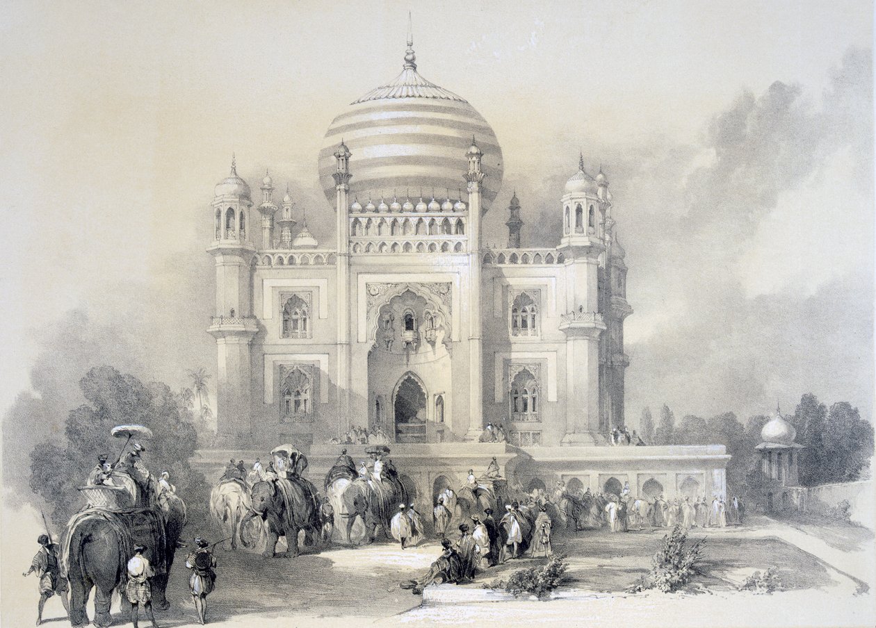 Mauzoleum Jufhira Junge, Dillí, z The Oriental Portfolio: Malebné ilustrace scenérie a architektury Indie od Horace H. Wilsona, vydané 1841 od English School