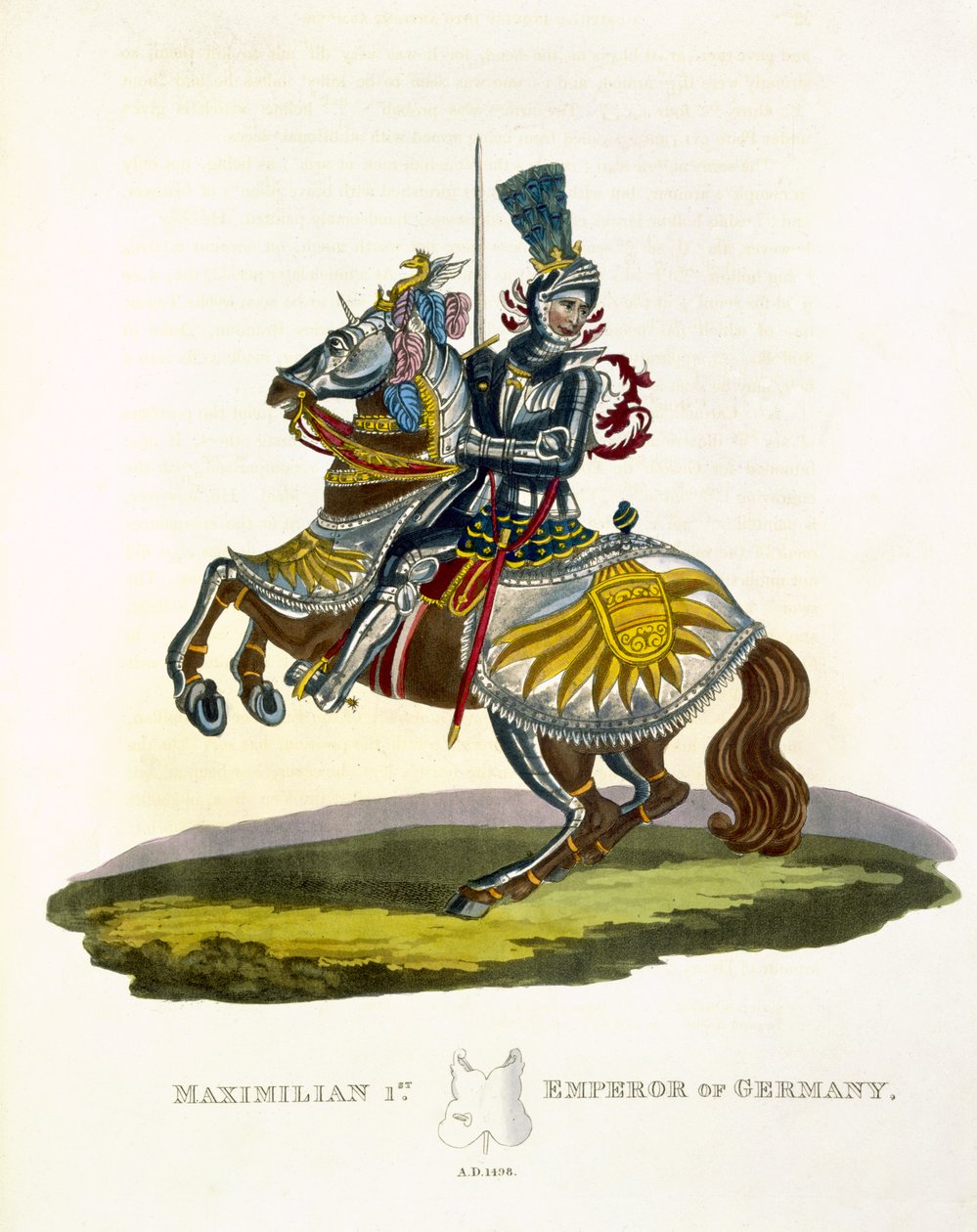 Maxmilián I., německý král a císař Svaté říše římské (1459-1519) 1498, z Ancient Armor od Samuela Rushe Meyricka, 1824 od English School