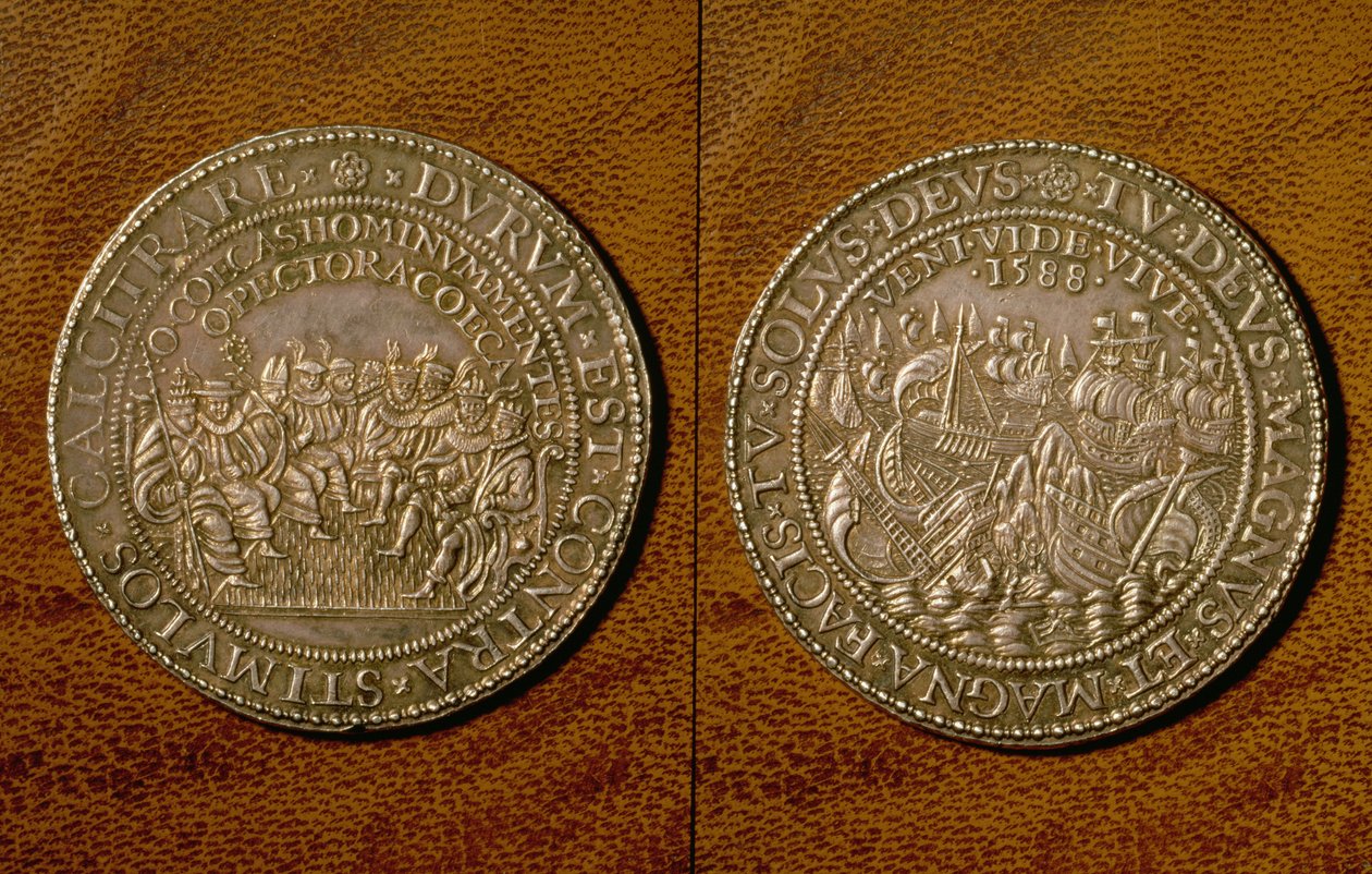 Medaile připomínající porážku španělské armády, 1588 (stříbrná) od English School