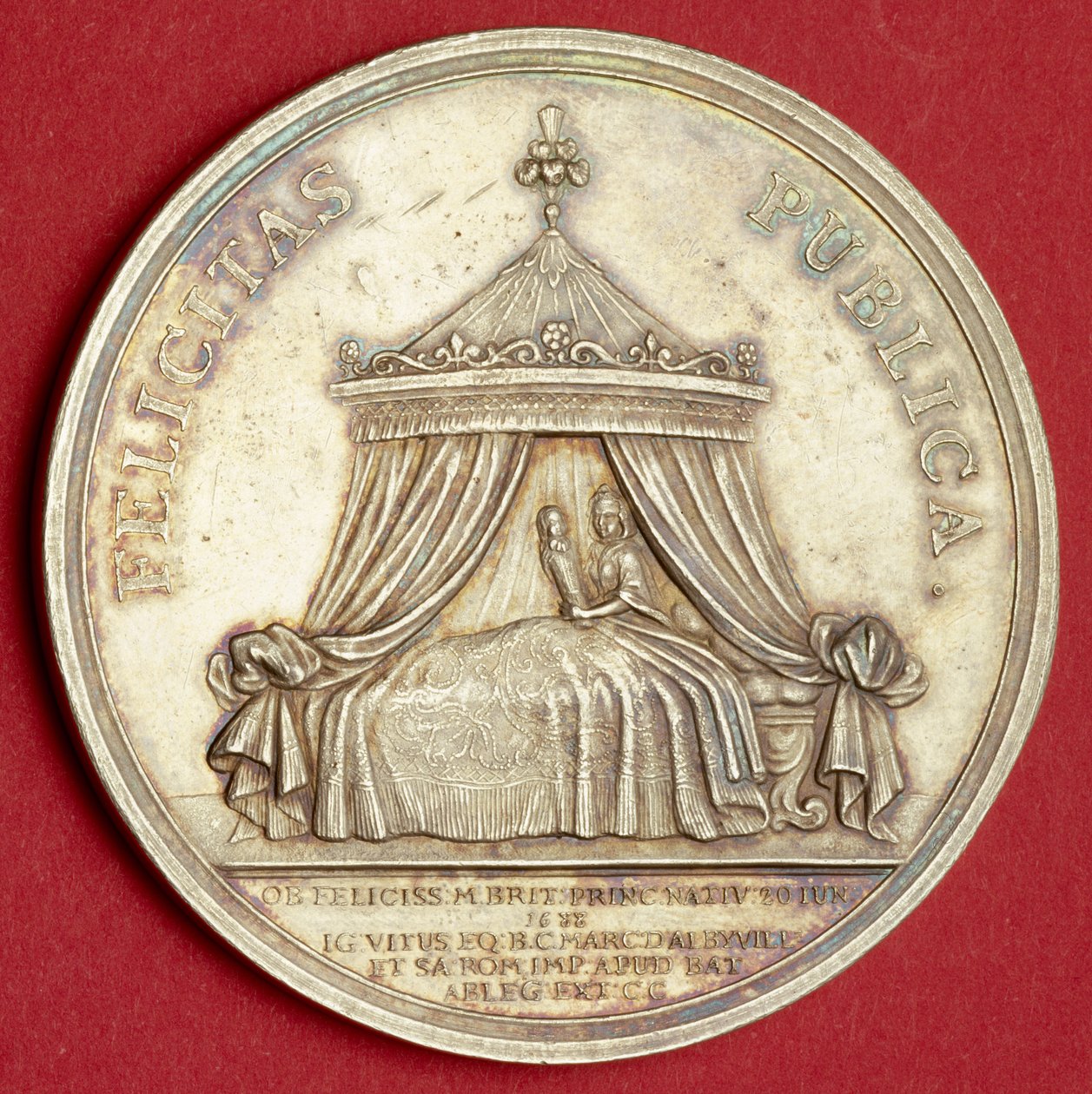 Medaile k narození prince Jakuba, 1688 (stříbrná pozlacená) od English School