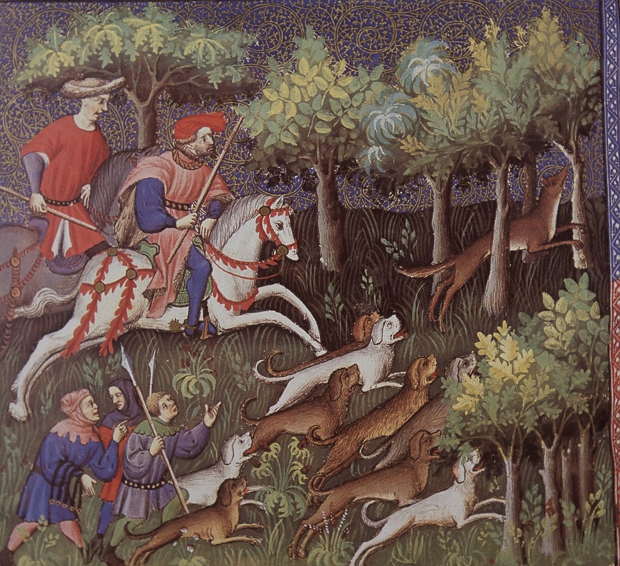 Středověcí aristokraté loví lišky (tempera na papíře) od English School