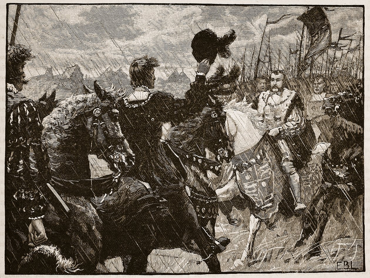 Setkání Jindřicha a císaře Maxmiliána, ilustrace z Cassells Illustrated History of England (sépiová fotografie) od English School