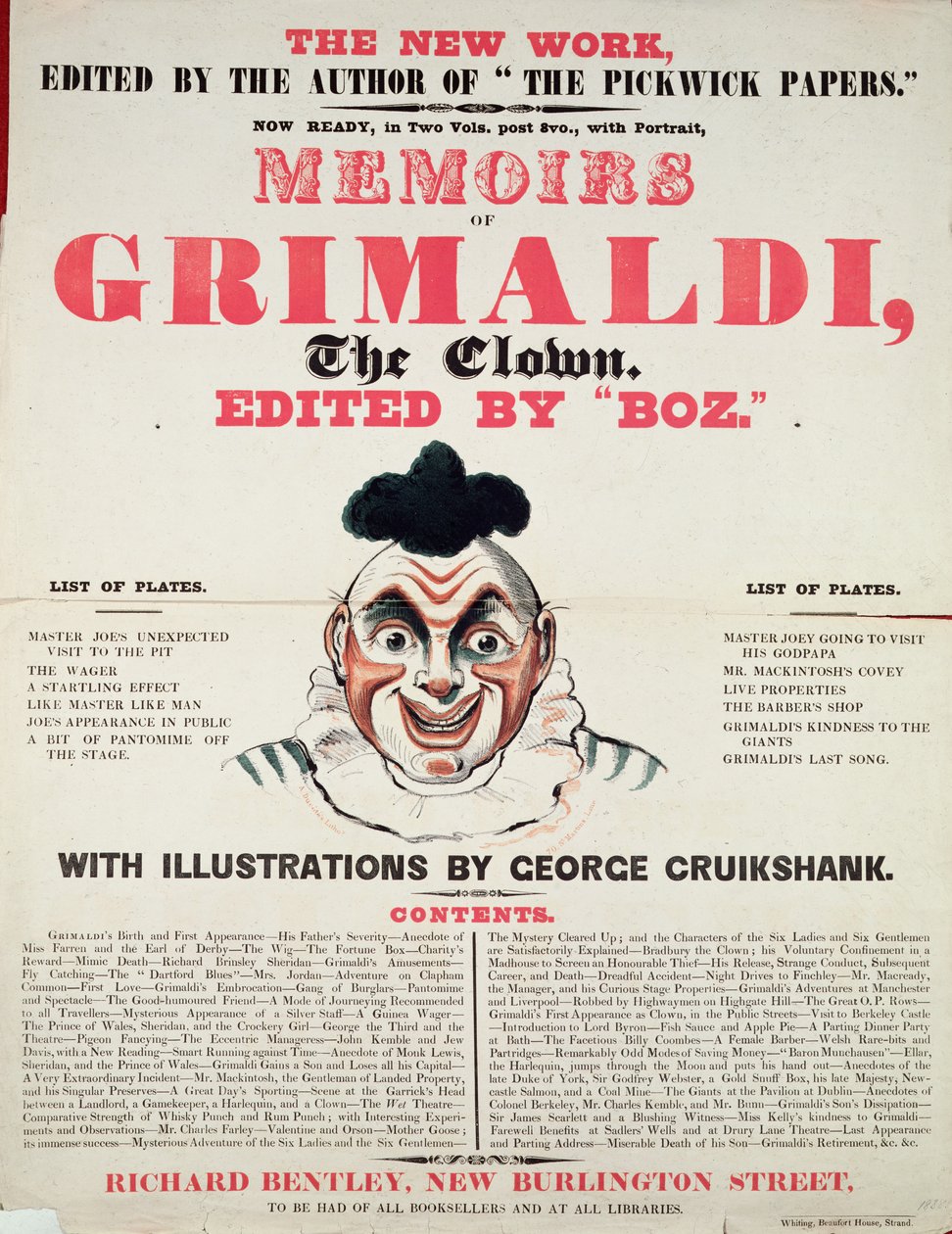 Vzpomínky klauna Grimaldiho, s ilustracemi George Cruikshanka, 1888 litho) od English School
