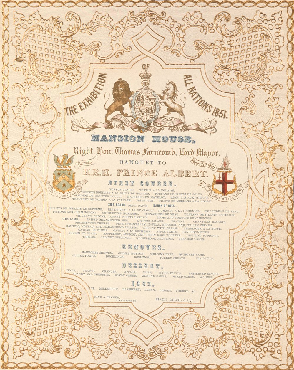 Nabídka banketu pro prince Alberta v Mansion House, u příležitosti Velké výstavy všech národů, Londýn, 1851 od English School