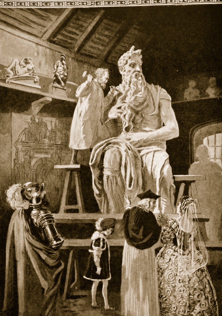 Michelangelo vytváří kolosální sochu Mojžíše od English School
