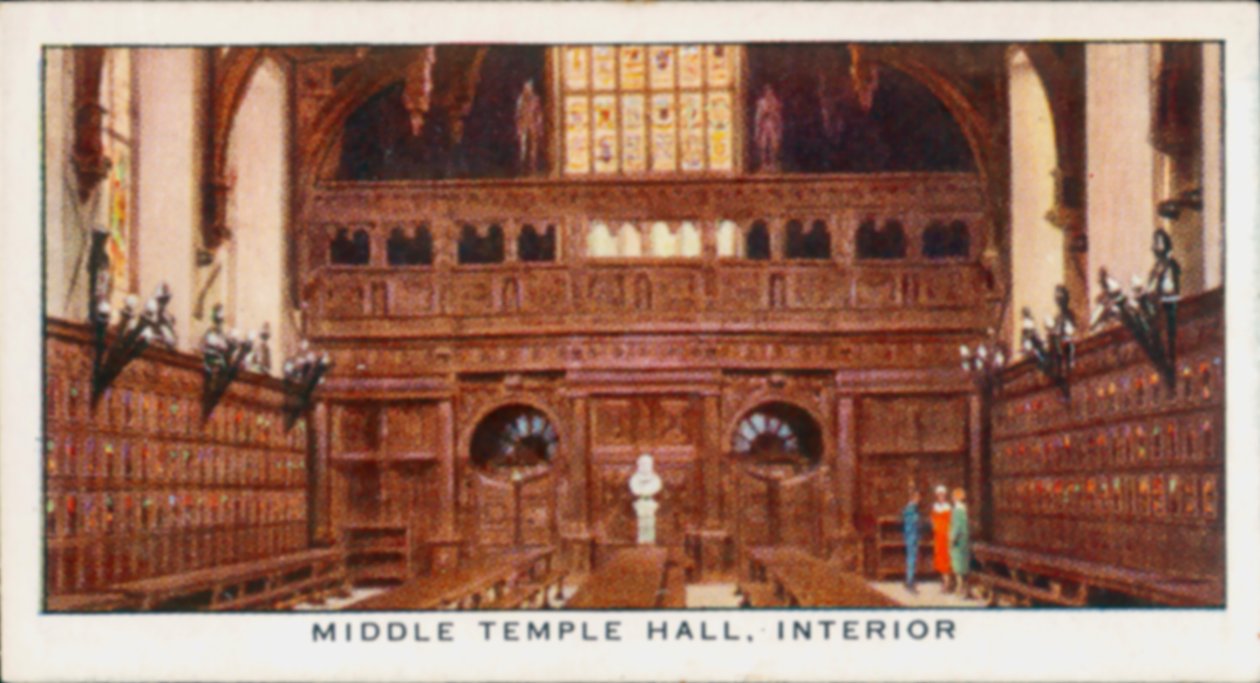 Middle Temple Hall, interiér (barevná litografie) od English School