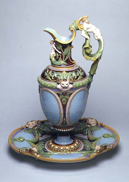 Minton maiolica džbán a umyvadlo od English School
