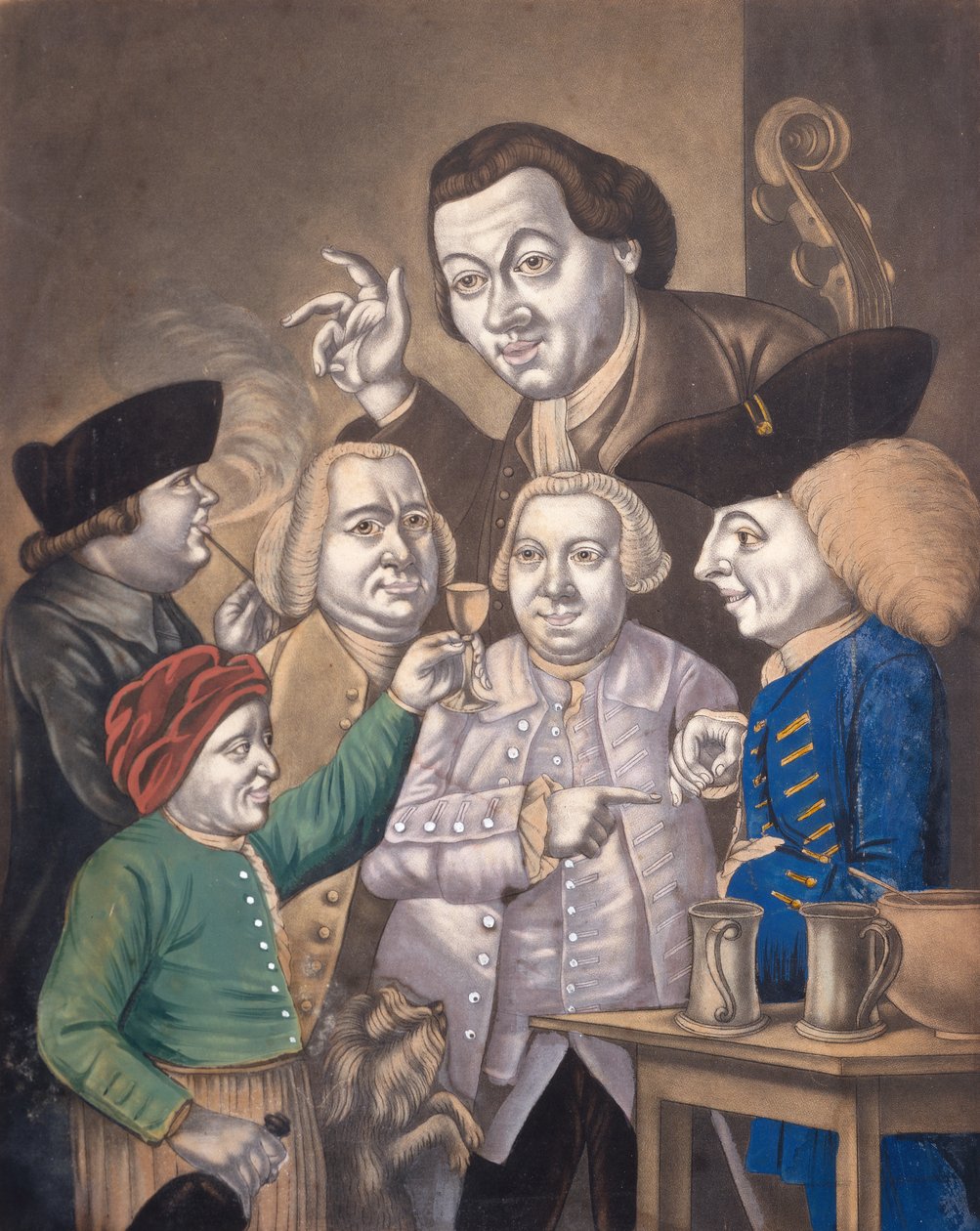 Mirth and Friendship, cca 1770 (ručně kolorovaná mezzotinta) od English School