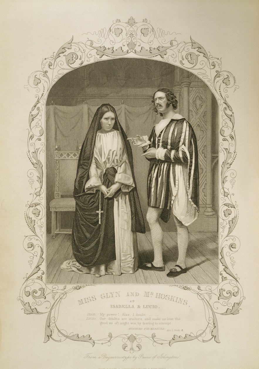 Slečna Glyn jako Isabella a pan Hoskins jako Lucio, dějství I, scéna 4, v Measure for Measure, William Shakespeare (1564-1616) z daguerrotypie od Paine z Islingtonu od English School
