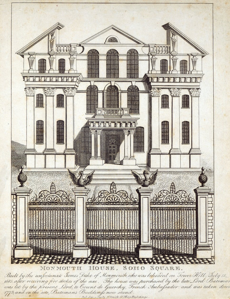 Monmouth House, Soho Square, publikoval N. Smith, Gt Mays Buildings, 11. ledna 1791 od English School