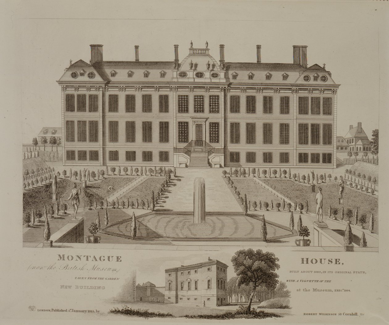 Montague House, nyní Britské muzeum, 1813 od English School