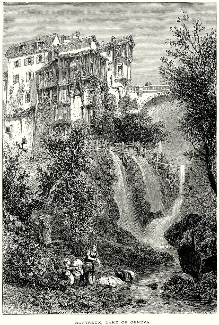 Montreux, Ženevské jezero (rytina) od English School