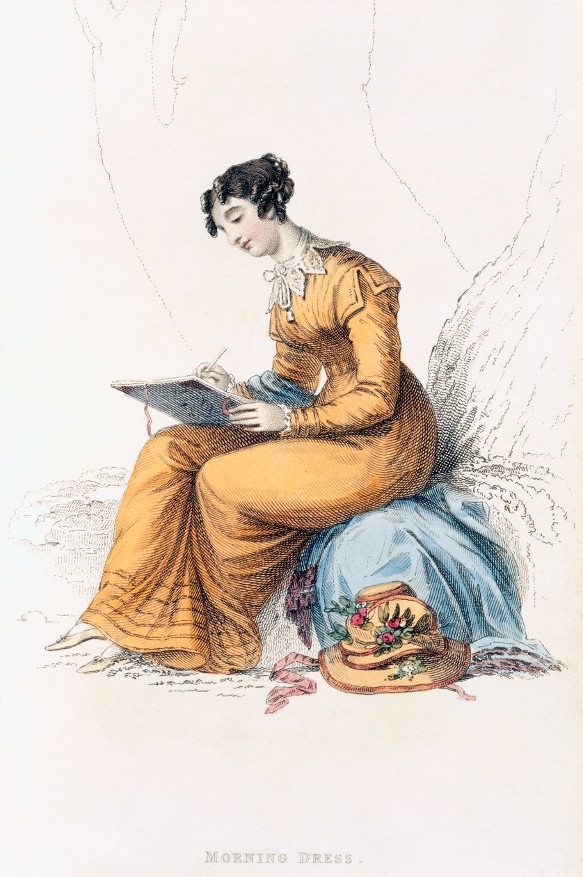Ranní šaty, módní talíř z Ackermanns Repository of Arts od English School