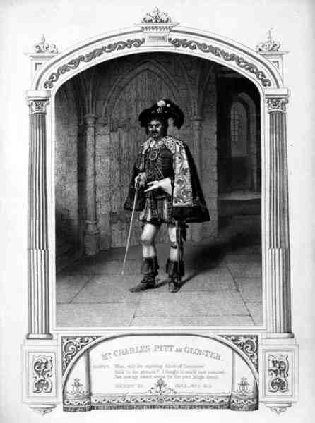 Pan Charles Pitt jako Gloster, dějství V, scéna VI, v Jindřich VI (část 3) od Williama Shakespeara (1564-1616) vyrytý Thomasem Sherrattem (fl. 1860-80) z daguerrotypie od Paine (rytina) od English School