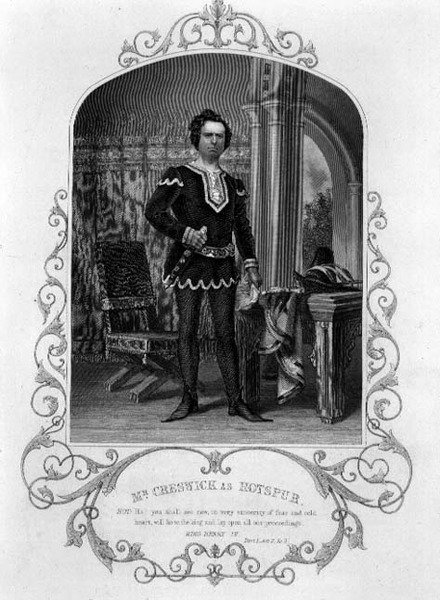 Pan Creswick jako Hotspur, dějství II Scéna 3 z Jindřicha IV (část I) z daguerrotypie od Paine of Islington, hospoda. od John Tallis & Co. (litho) od English School