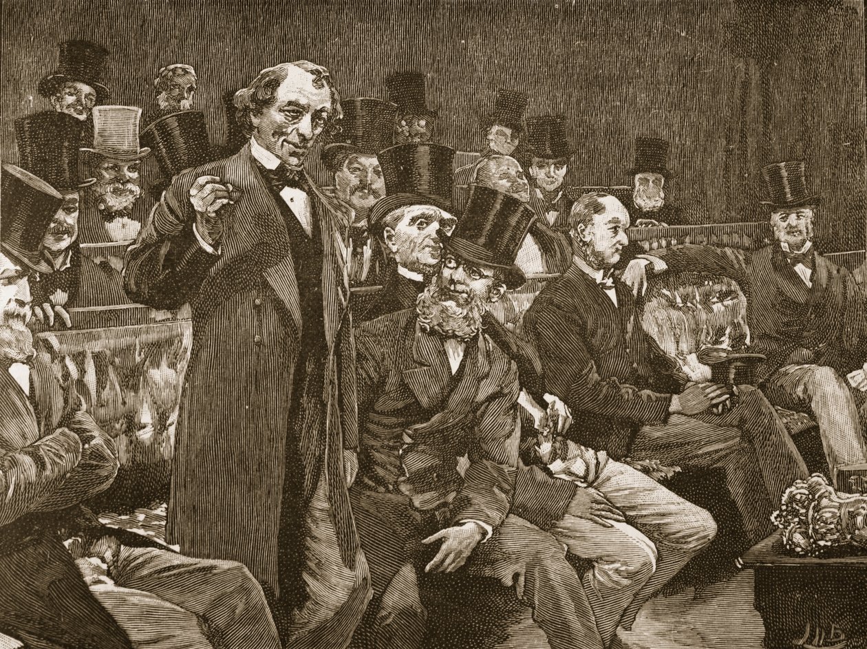 Pan Disraeli vypráví v Dolní sněmovně svůj příběh o "suchém šampaňském". od English School