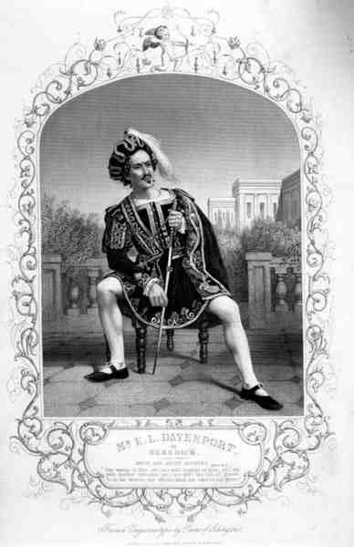 Pan E.L. Davenport jako Benedick, dějství II, scéna 3, v Mnoho povyku pro nic, od Williama Shakespeara (1564-1616) z daguerrotypie od Paine of Islington (rytina) od English School