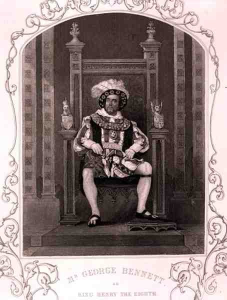 Pan George Bennett jako král Jindřich Osmý ve hře Williama Shakespeara (1564-1616) (rytina) od English School