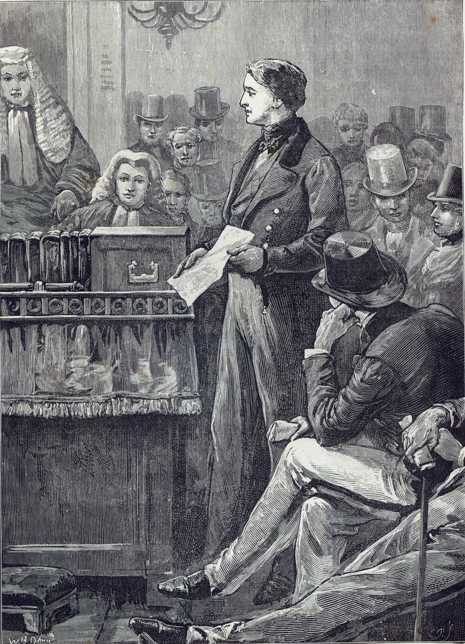 Pan Gladstone přednáší svůj dívčí projev v Dolní sněmovně od English School