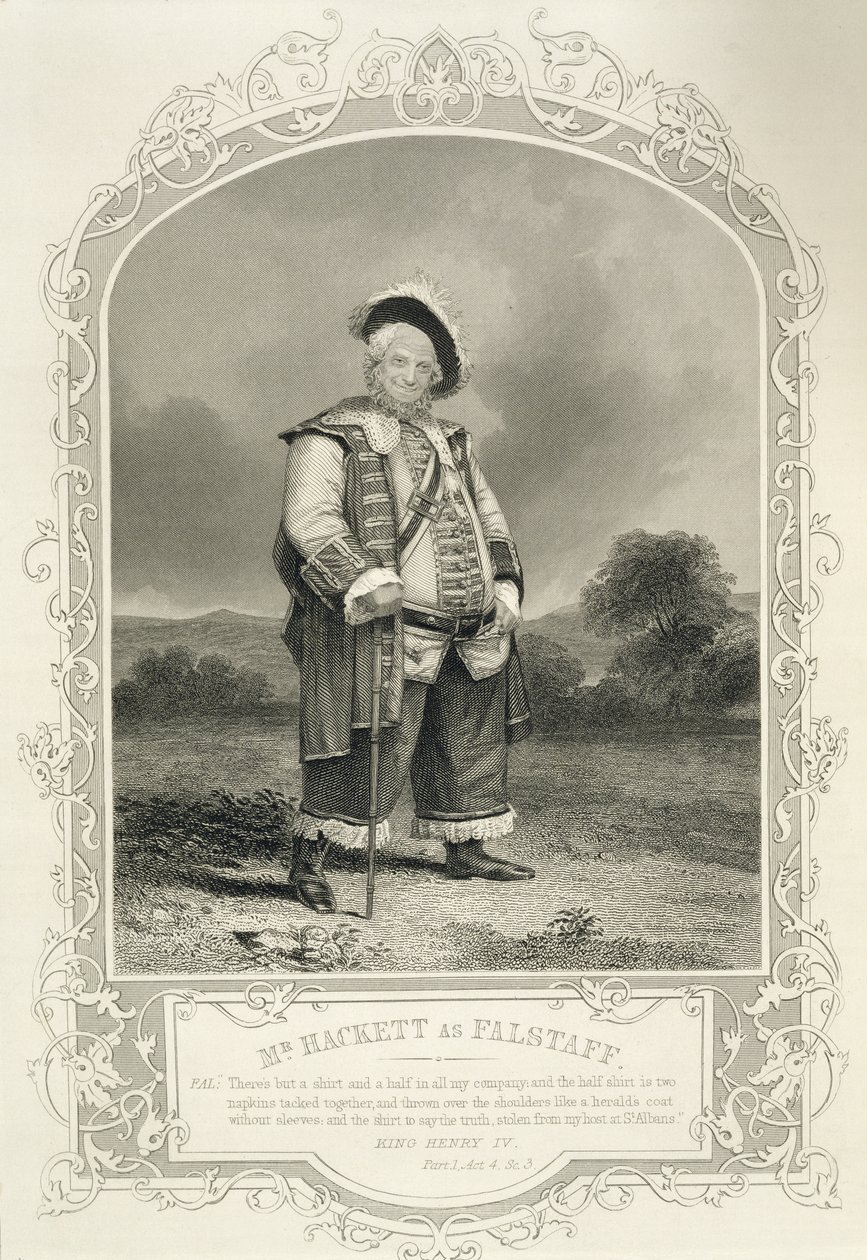 Pan Hackett jako Falstaff v Henry IV (část 1) dějství IV, scéna 3, William Shakespeare (1564-1616) od English School