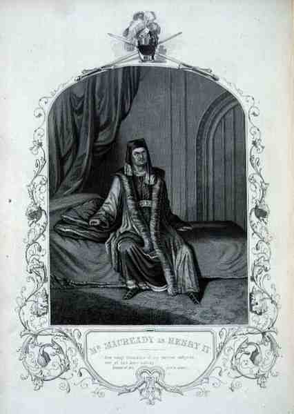 Pan Macready jako Jindřich IV., dějství III, scéna 1, v Jindřich IV. od Williama Shakespeara (1564-1616) (rytina) od English School