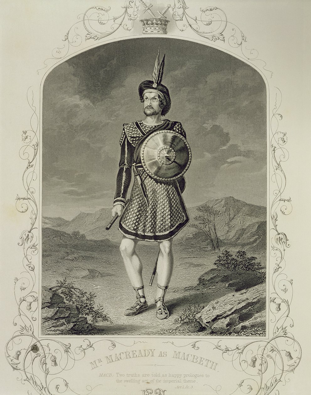 Mr Macready jako Macbeth, dějství I, scéna 3, ve hře Williama Shakespeara (1564-1616) od English School