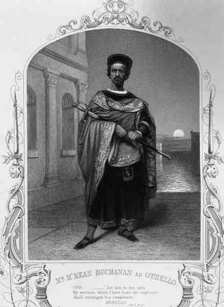 Pan McKean Buchanan jako Othello, 1. dějství, 2. scéna, hra Williama Shakespeara (1564-1616) (rytina) od English School