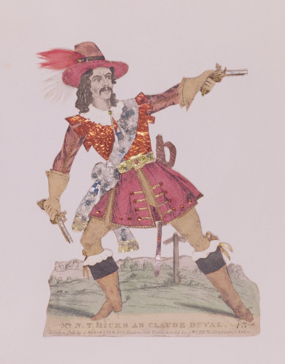 Pan N.T. Hicks v masce francouzského loupežníka Clauda Duvala (1643-70) (rytina a koláž) od English School