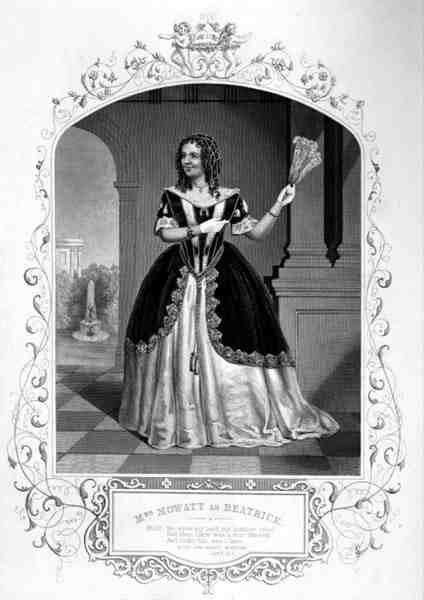 Paní Mowattová jako Beatrice, dějství II, scéna 1, ve filmu Mnoho povyku pro nic od Williama Shakespeara (1564-1616) z daguerrotypie od Paine of Islington (rytina) od English School