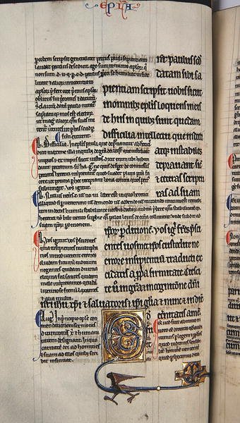 Ms.27, f.117v: Stránka z lesklé kopie Nového zákona (vellum) od English School