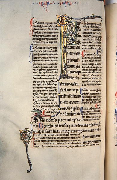 Ms.27, f.97v: Stránka z lesklé kopie Nového zákona (vellum) od English School