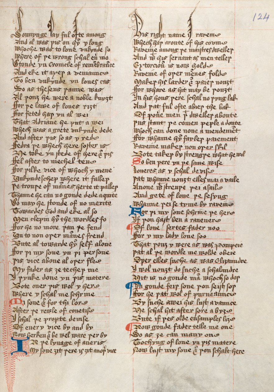 Ms326 f124r, Confessio Amantis od Johna Gowera (pero a inkoust na pergamenu) od English School