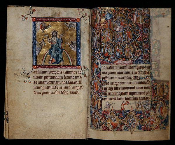 Ms 1-2005, ff.8v-9r: Christ in Judgment and the Tree of Jesse, from Macclesfield Psalter, Use of Sarum, East Anglia, c.1330 (vellum) od English School