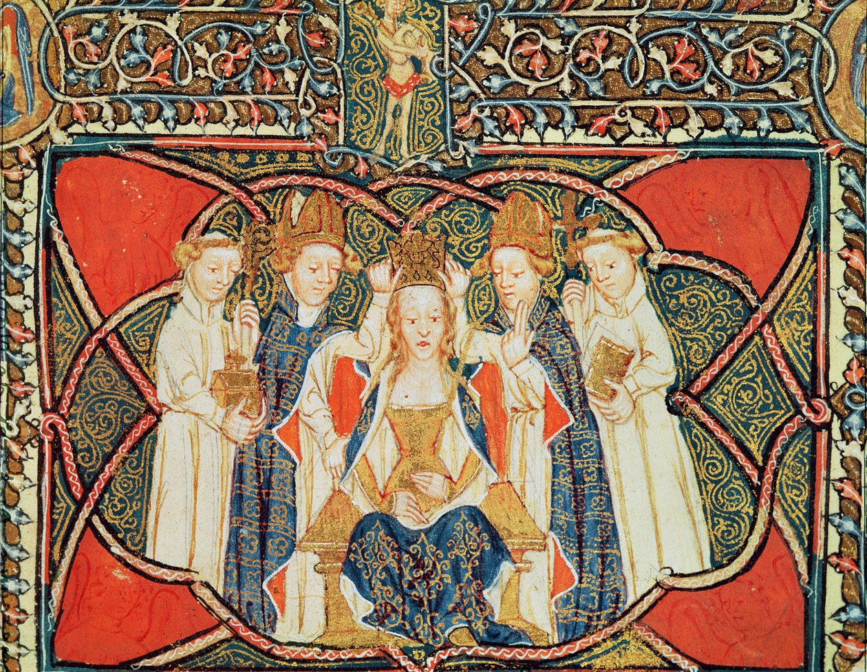 Ms 197 f.19v Korunovace královny, z Liber Regalis od English School
