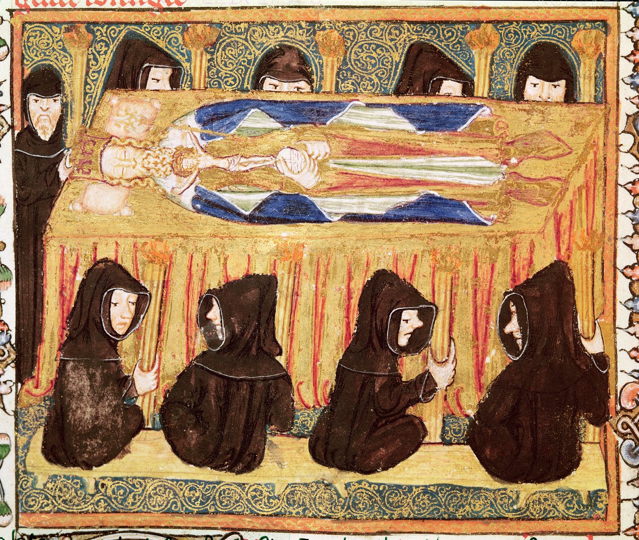 Ms 197 f.22v Pohřeb krále, z Liber Regalis od English School