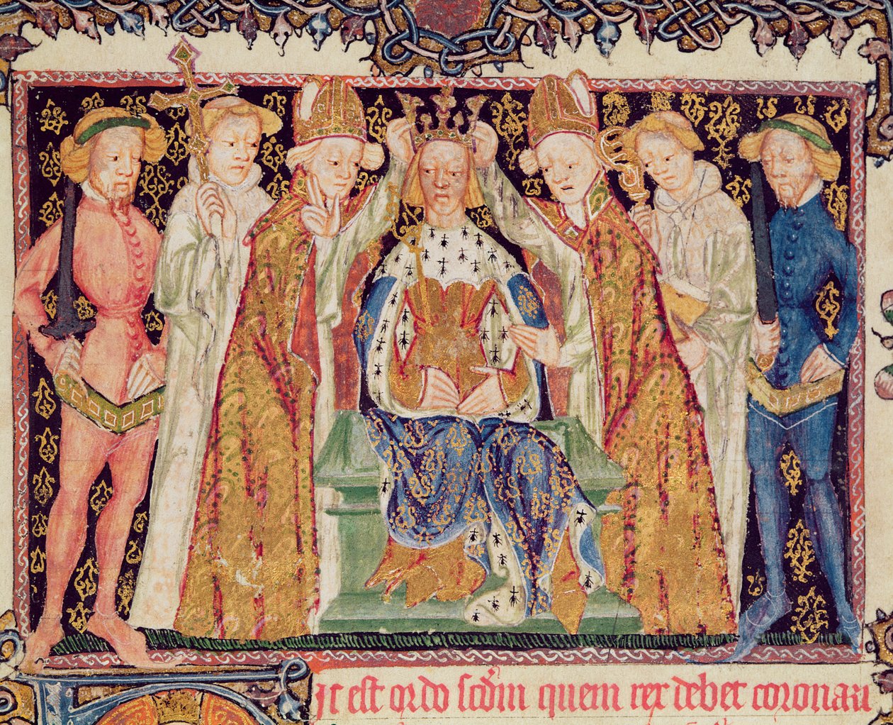 Ms 197 f.3r Korunovace krále, z Liber Regalis od English School
