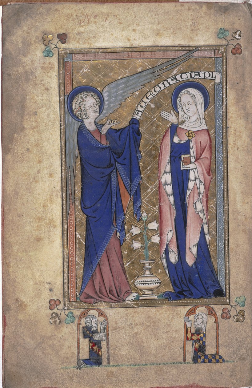 Ms 242 Folio 2v, Zvěstování Panně Marii, z Grey-Fitzpaynových hodin od English School