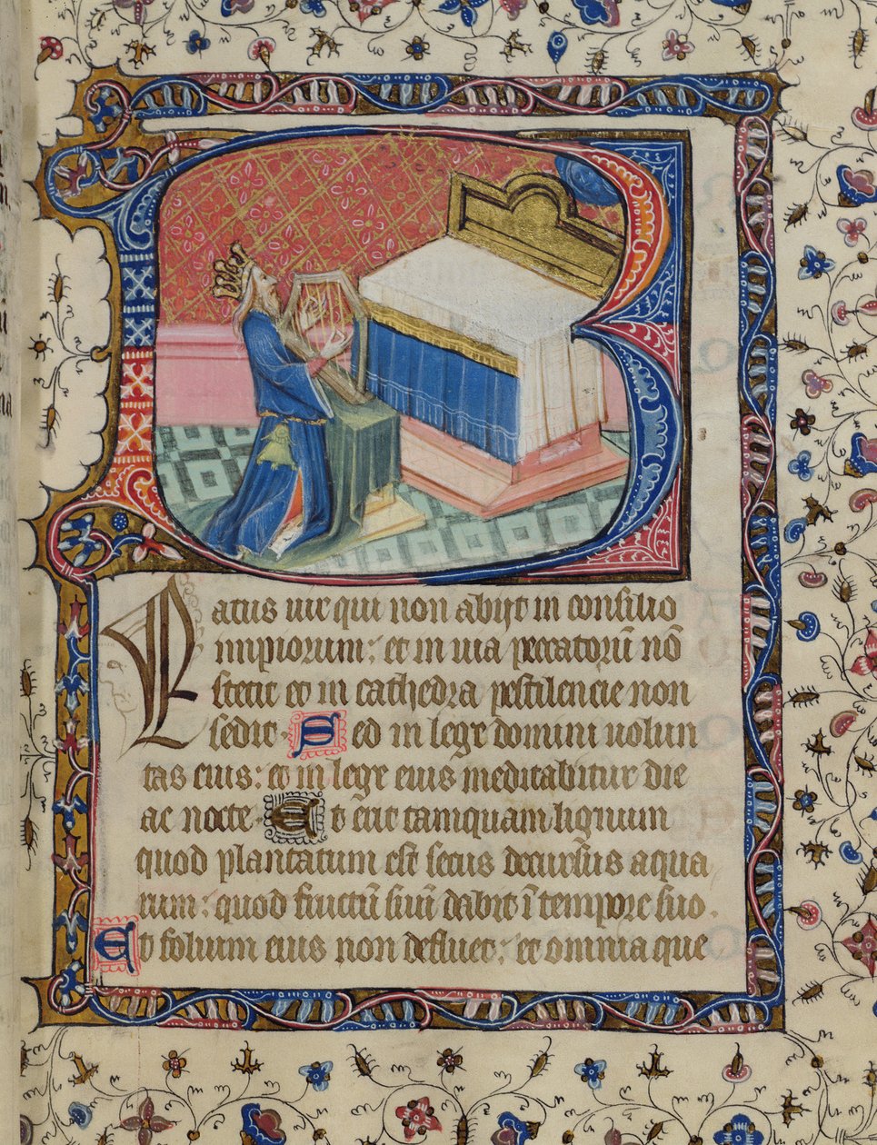 paní 24 f.13 r. Žalm 1, David Harping, z Knightley Psalter, c.1380 od English School